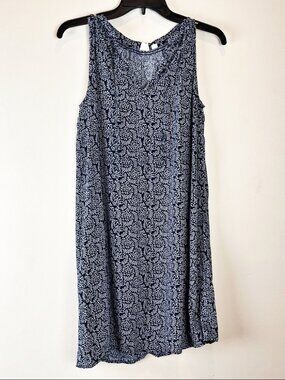 Navy Blue Floral Sleeveless V-Neck Shift Mini Dress